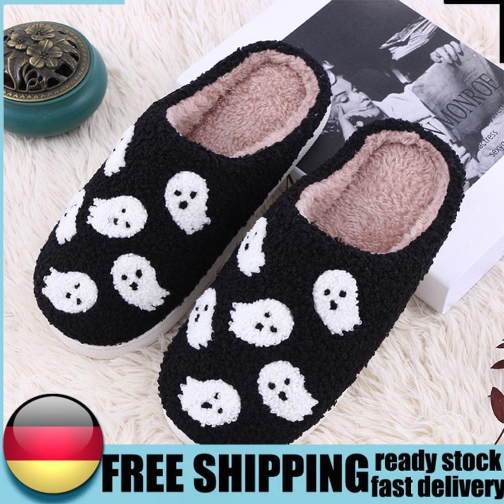 APL Halloween Ghost Plush Slippers Closed Toe Slippers for Outdoor Indoor Bedroom