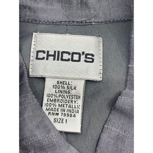 Chico's LS Open Front Lined Silk Cardigan/Jacket Gray Beaded Embroidered 1/Med - Picture 4 of 7