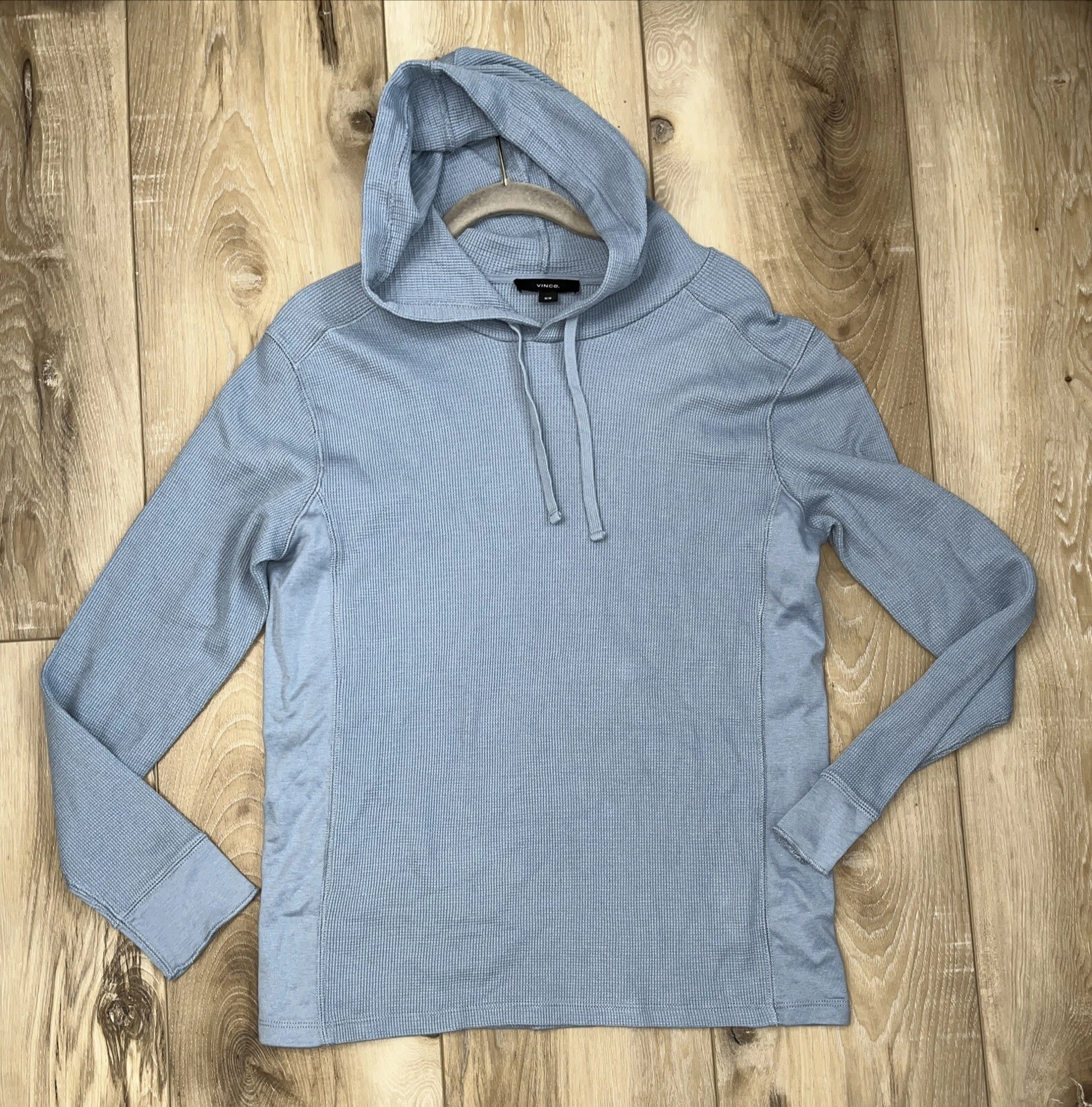 Vince Men’s Pima Cotton Waffle Knit Thermal Hoodie Lt. Blue Size Medium