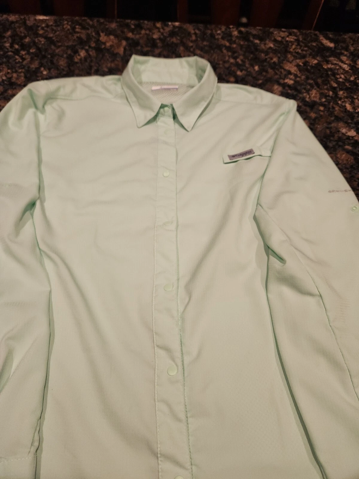 Columbia PFG Mens XL Mint Green Long Slve Button Front Vented Fishing Shirt