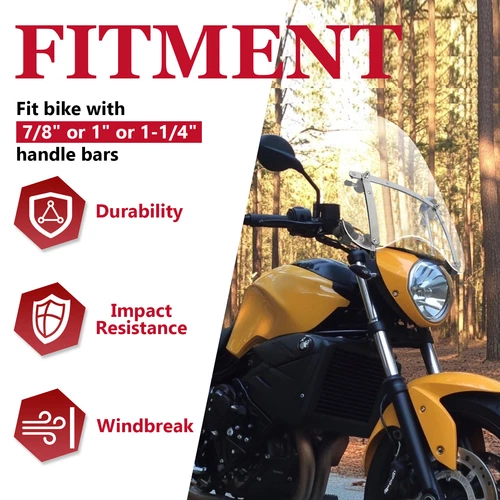 For Yamaha V Star 1100 650 Premium Windshield 18"x16" Clear 7/8'' 1'' Handlebar - Picture 7 of 15