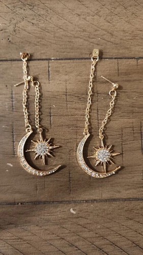 Himmlische Gold Mond & Stern Ohrhänger - Kristall Ohrhänger, Geschenk für sie USA - Bild 7 von 7