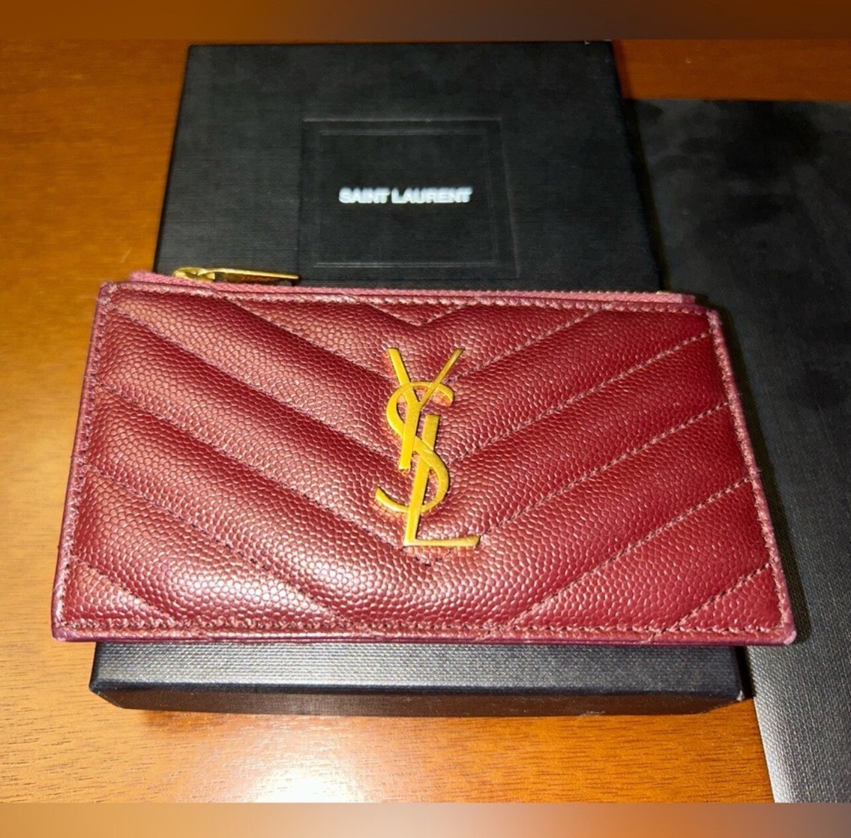 Saint Laurent YSL Cassandre Matelassé Zipped Card Case