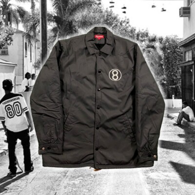 Supreme FW12 8 Ball Sherpa Lined Coaches Puffer Jacket Black Sz L