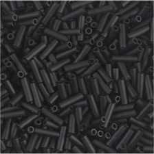 Miyuki Bugle Beads Size 2, 6mm x 1.7mm 17 Gram Tube Matte Black