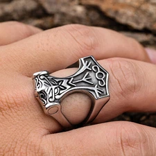 Men's Stainless Steel Nordic Pirate Rune Vegetarian Compass Ring 7-13 Size Silve
