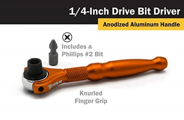 Titan 11323 90-Tooth Swivel Head Micro Bit Driver 4" Long - Orange