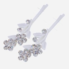 White Clear Flower Bobby Pin Clip Rhinestone Crystal Hairpin Jeweled Elegant 15