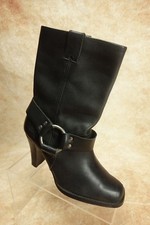 Harley Davidson Black Leather High Heel Harness Riding Motorcycle Boots Womens 7