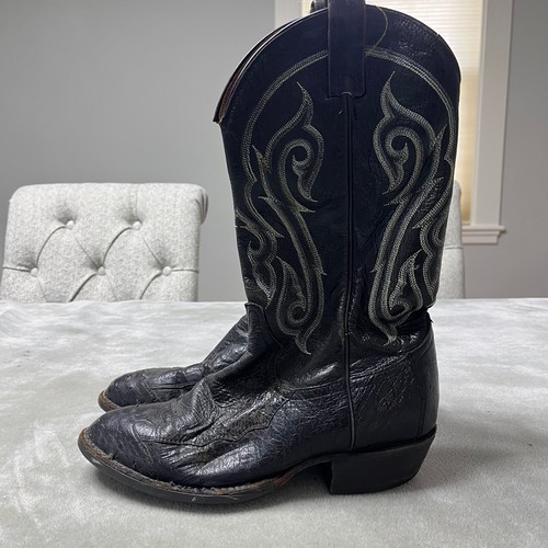 Tony Lama Boots Men's Size 8 D Black Western Cowboy Full Quill Ostrich USA Made