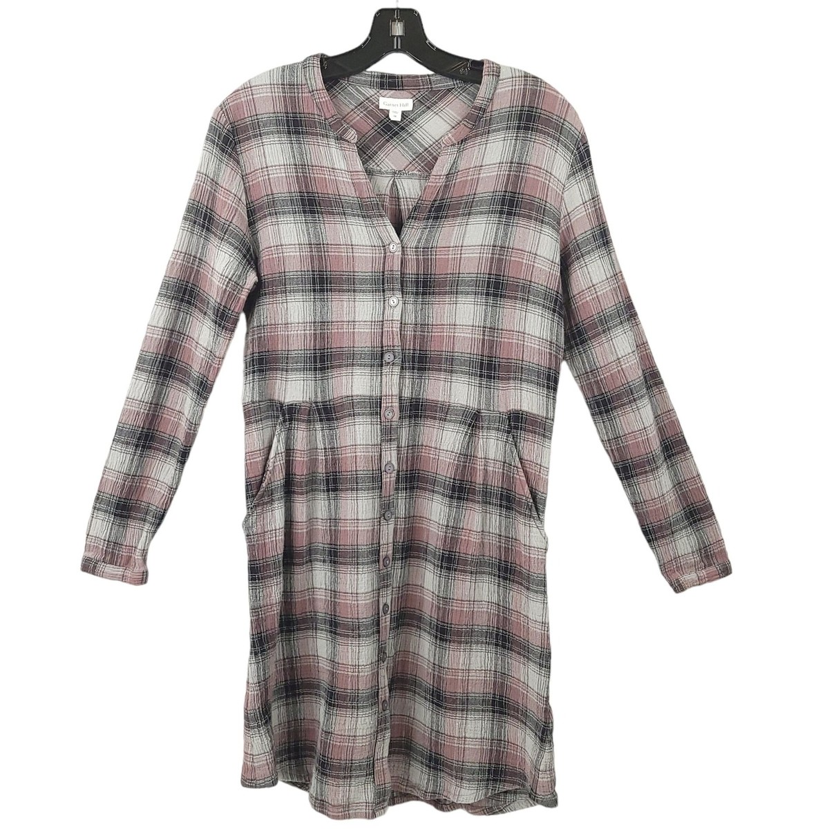 garnet hill organic cotton embroidered gauze tunic dress Garnet Hill Plaid Lightweight Gauze Shirt Dress Womens 6 Organic Cotton  Boho
