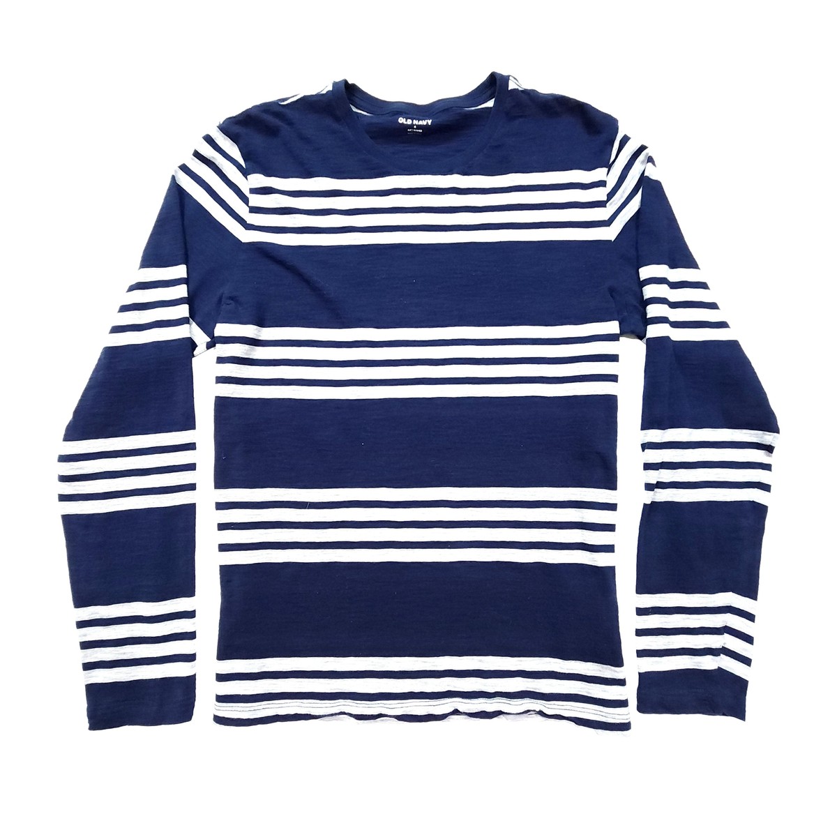 Old Navy M Blue Long Sleeve Crew Neck Shirt Horizontal Stripes