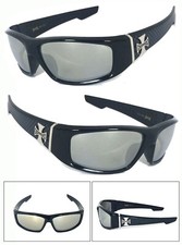 Choppers Cross Logo Mens Motor Sunglasses - C39 Shiny Black/ Clear Mirror Lens
