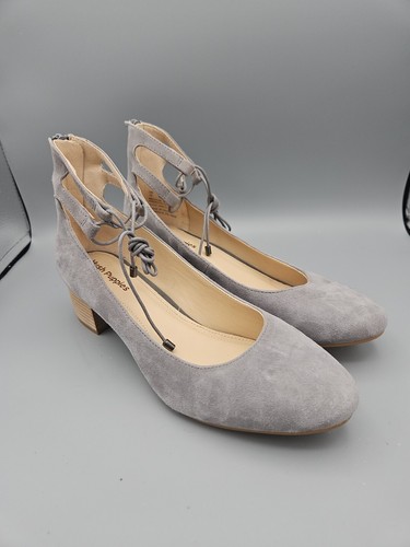 Ladies Hush Puppies Grey Gray Suede Block Heel Shoes Zip to Back Size 10