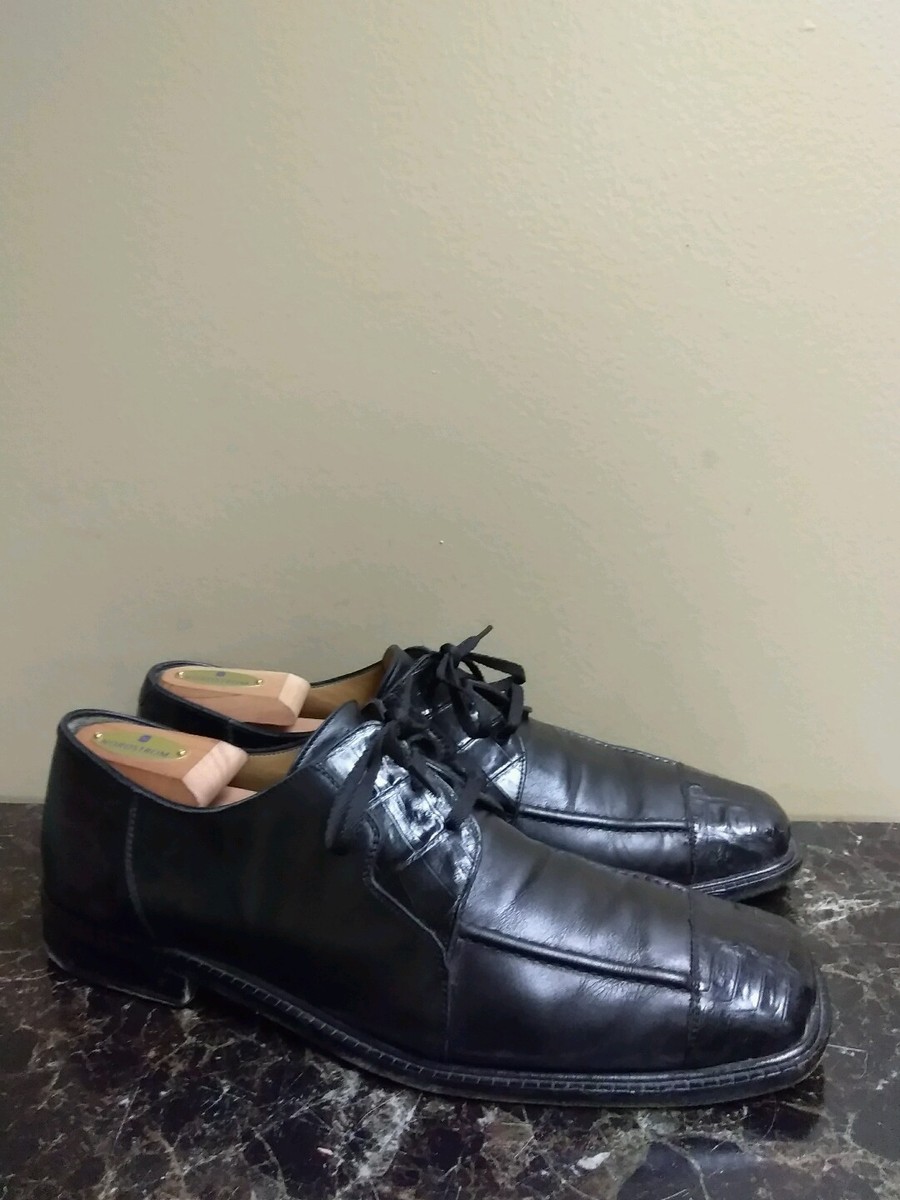 BELVEDERE Florence Genuine Gator Croc Oxford Shoes (Men 8.5) 10766 Vintage BLACK Belvedere Shoes of Italy Black Stylish Crocodile Bike Toe Chapo main image 2