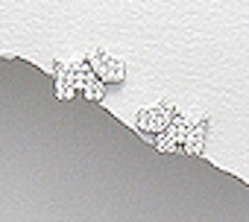 Solid Sterling Silver Terrier Puppy Dog CZ Stud Earrings 7mm Cuties 1.3g