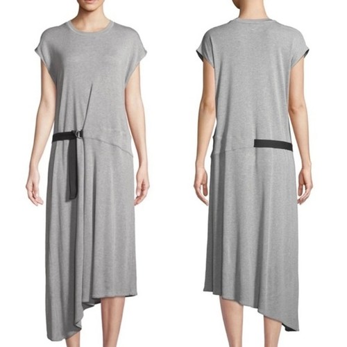 Rag & Bone, Rag & Bone Ophelia Belted Midi Tee Dress Heather Gray Jersey Asymmetrical $375 S
