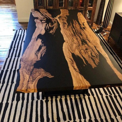 Black Epoxy Dining Table, Live Edge Resin Table, Solid Walnut Table Patio Decor - Picture 3 of 7