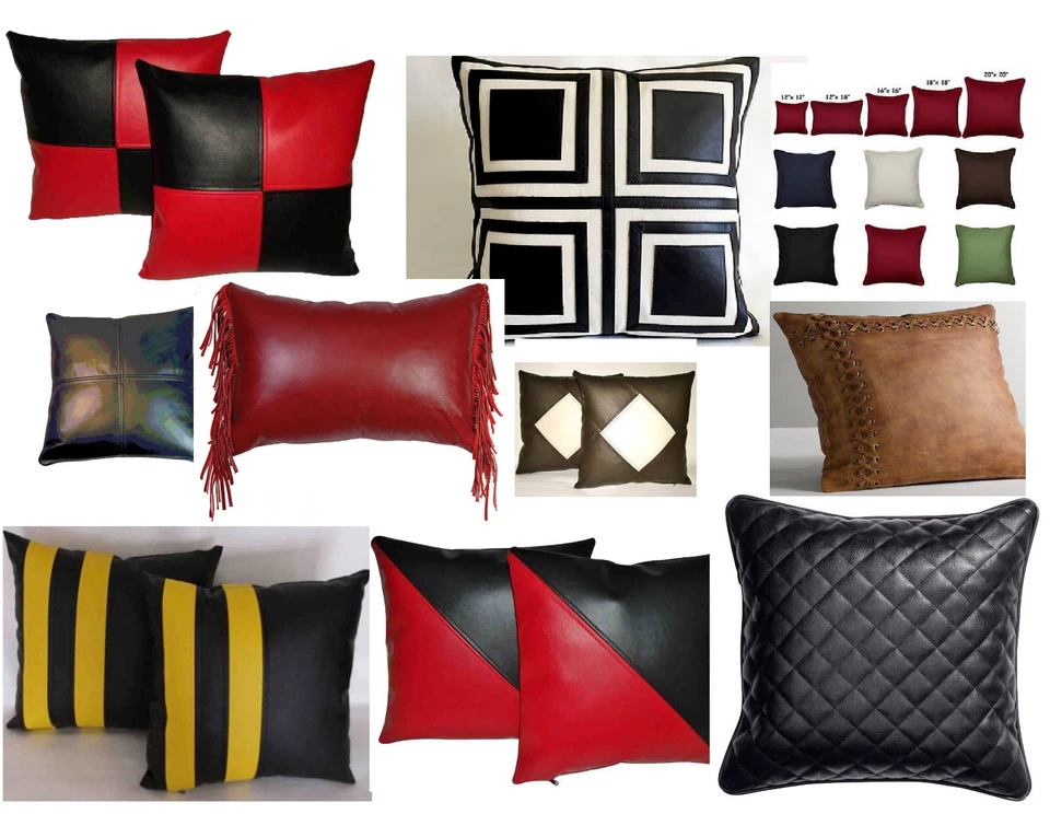 Cushion Cover Leather Pillow Throw Hair Decorative Genuine Decor Rug Black 7 - Image 2 of 3