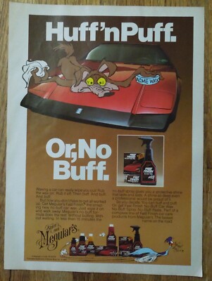 1983 MEGUIARS Fast Finish Car Wax Magazine Ad - Road Runner & Wile E Coyote
