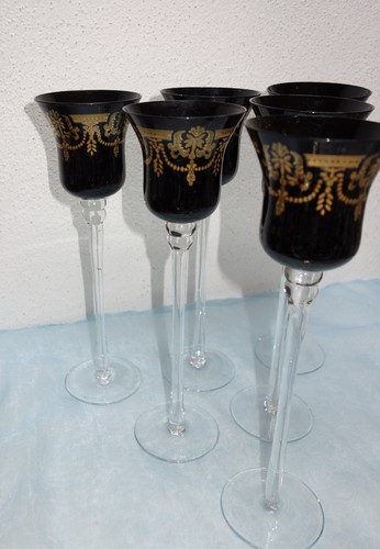 6 copas de vino de tallo alto - negro - rojo rubí con decoración dorada - soplado a mano - Imagen 8 de 9