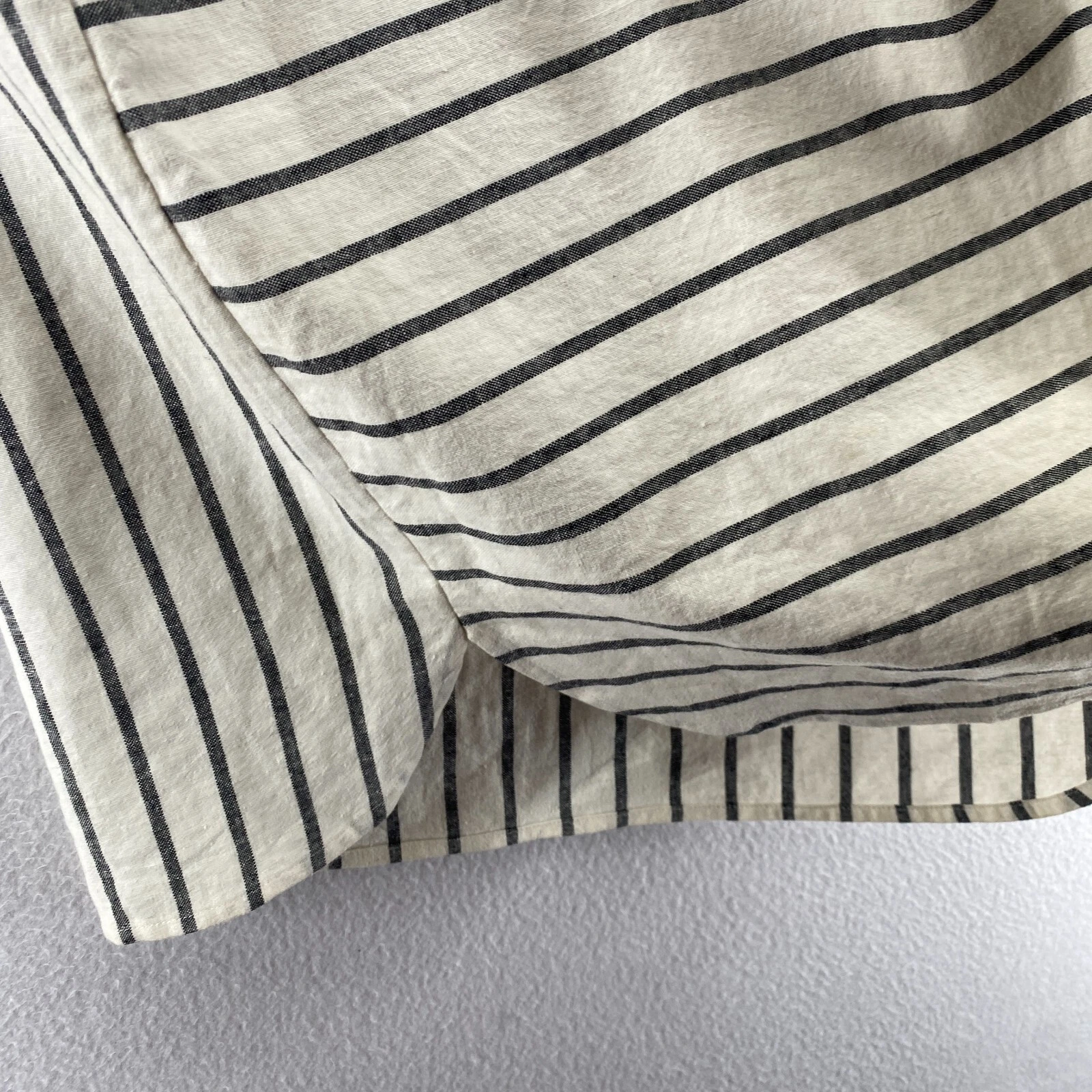 OFF WHITE Abito LANDS' END 14 cotone lino righe tubino tunica manica corta bianco sporco