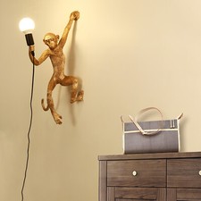 Vintage Wall Lamp Golden Monkey Shape Resin T...