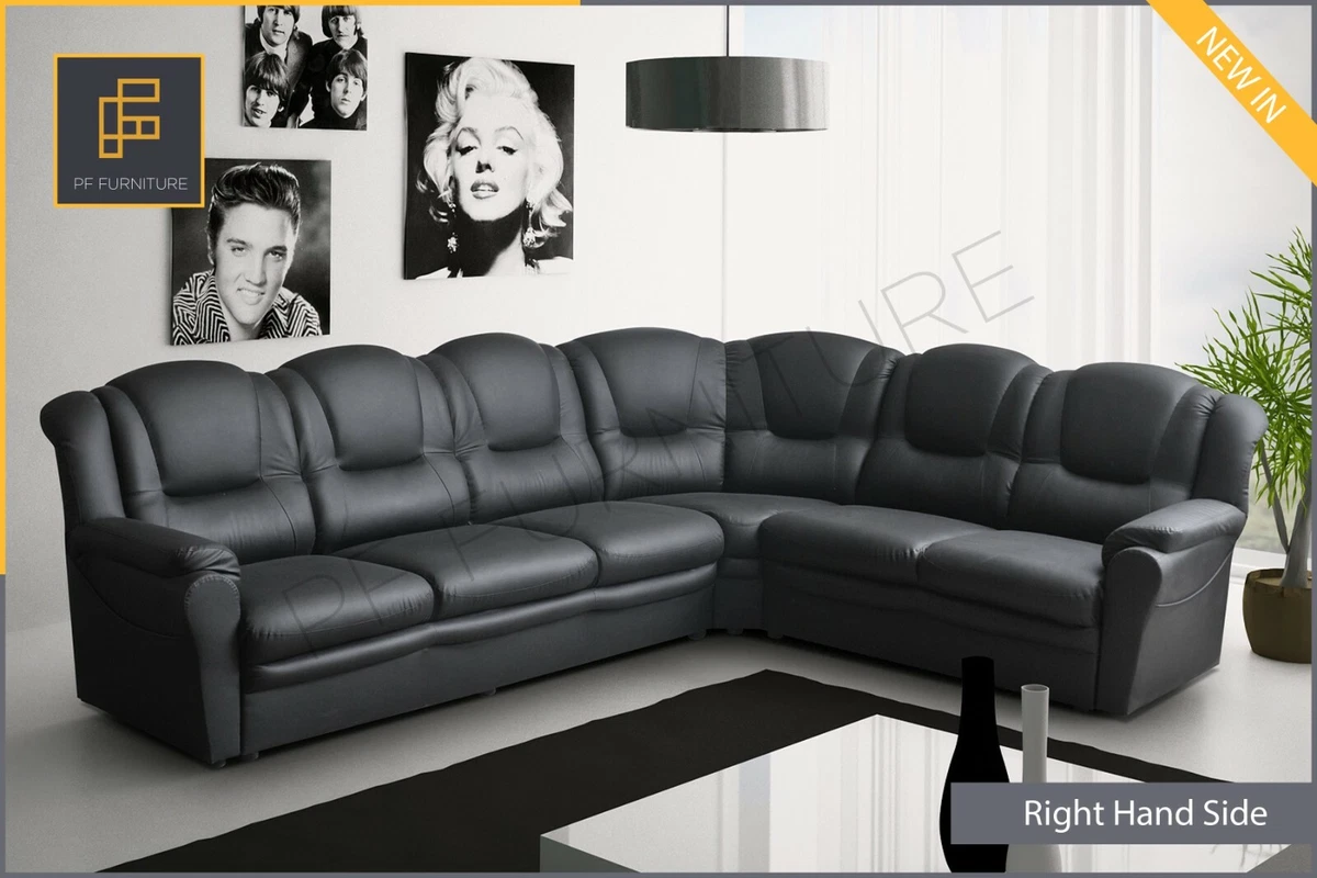 New LARGE CORNER SOFA TEXAS High Back Faux Leather Black Grey White