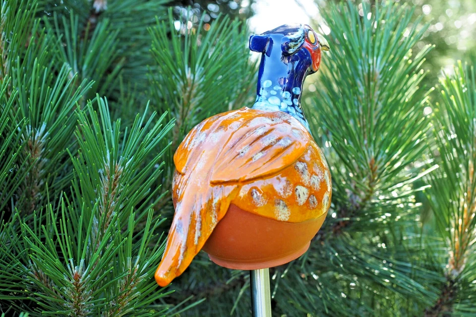 Bola de jardín de cerámica decoración estatua pájaro H: 7 pulgadas midene hecha a mano Foto 3 de 4