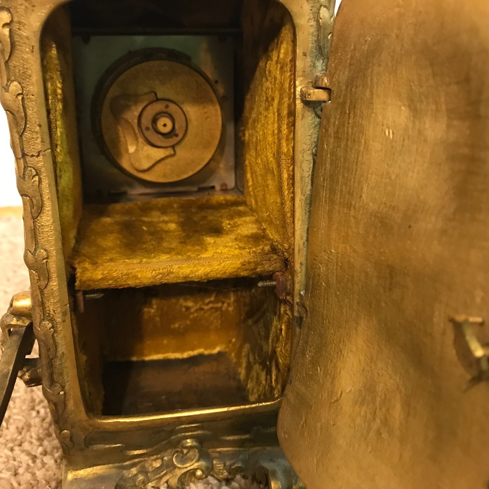 Antique 19th C  French Gilt Bronze Sedan Chair Portrait Clock