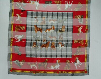 Adrienne Vittadini 20'' X 20'' Dog Silk Scarf Red Black And White EUC