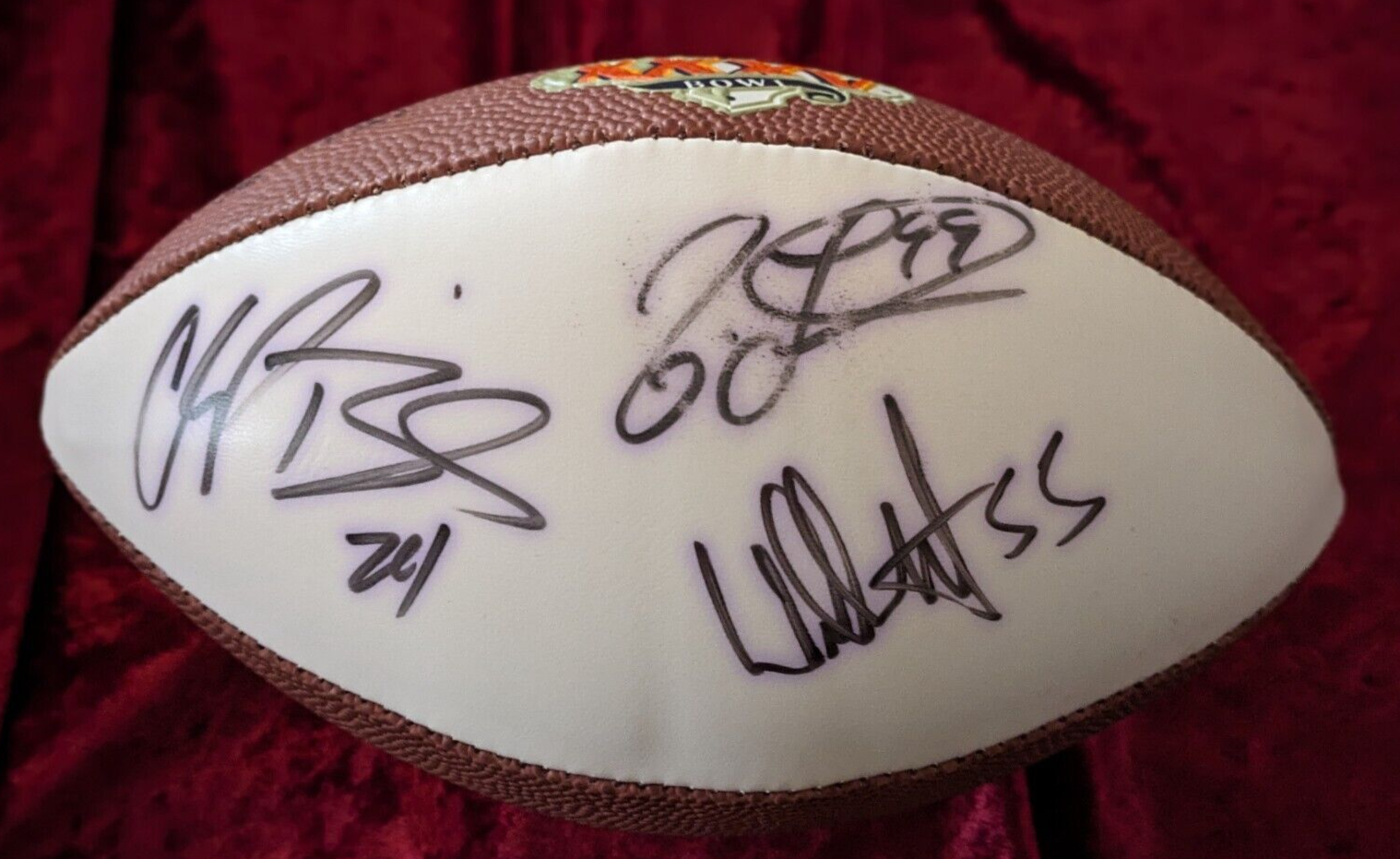 Champ Bailey Autographed Signed Mini Super Bowl XXXV Football by C Bailey, J Taylor & W McGinest PSA COA 