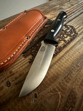 Bark River Gunny  PSB-27 Black Linen Micarta with Red Liners w/ Leather Sheath