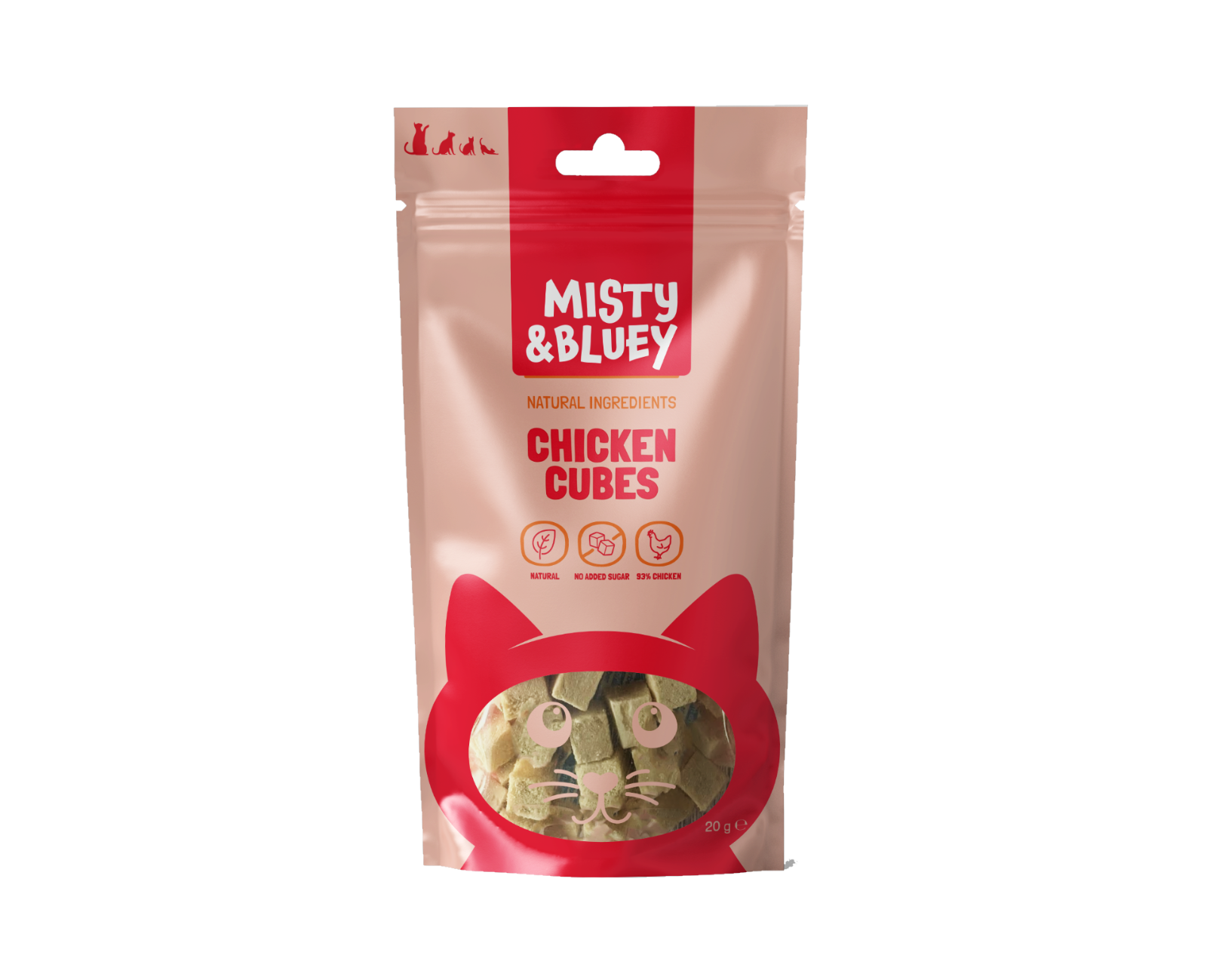 MISTY & BLUEY FREEZE DRIED NATURAL CHICKEN CUBES CAT KITTEN TREATS 93% MEAT 20G