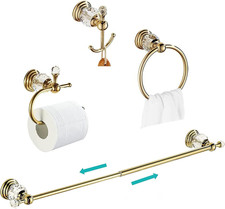 Gold Bathroom Accessories, Brass Crystal Towel Bar Set Toilet Paper Holder Towel