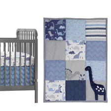 Roar Dinosaur 3 Piece Crib Bedding Set, Blue/Gray,  44X1X35 Inch
