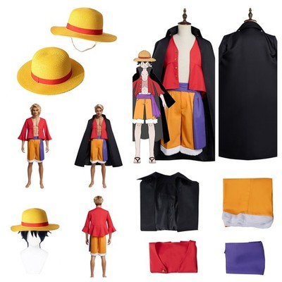 TV One Piece Monkey D.Luffy Cosplay costume Halloween Luffy Claok suit +Hat Wig