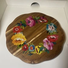 The Pioneer Woman Floral Acacia Wood 12"  Lazy Susan Turntable Server