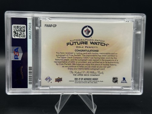 2021-22 SP Authentic Cole Perfetti Future Watch Auto Patch /100 PSA 8/10 - Picture 4 of 4