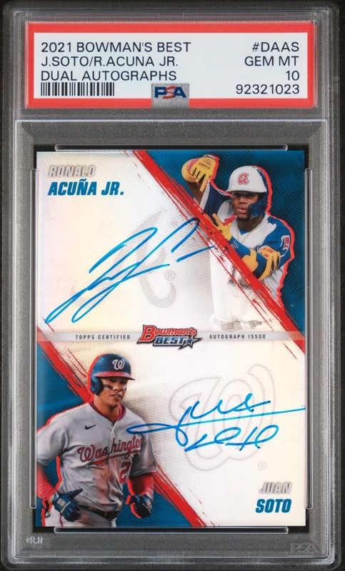 2021 Bowman's Best Juan Soto/R. Acuna Jr. Dual Auto Refractor /25 PSA 10 GemMint