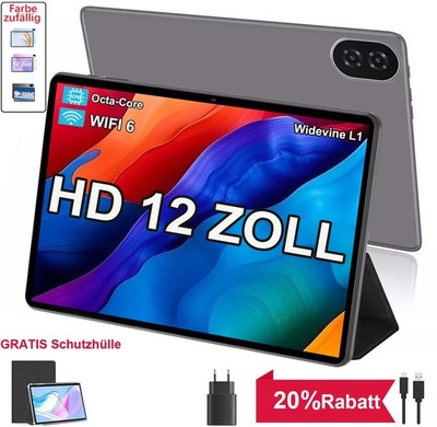 2025 Neueste 12 Zoll Tablet 22GB RAM 256GB ROM Android 15 Octa-Core 8000mAh 2SIM