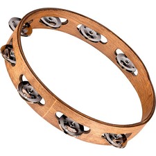 Meinl Wood Tambourine Single Row Stainless Steel Jingles 10 Inch Walnut Brown