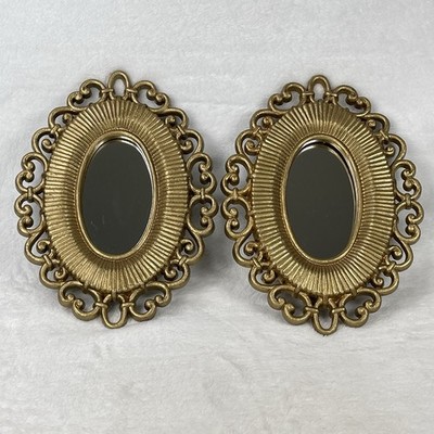 Vintage Syroco Homco Gold Oval Wall Mirrors Set of 2 Ornate USA 9.5  x 7 