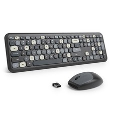 Quiet Wireless Keyboard Mouse Combo Retro Typewriter 104Key Black Mixed