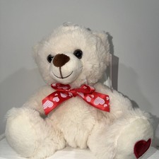 Plush Sweet Bear 8  White W/ Heart Ribbon Valentine  s Day Tag To  From NEW