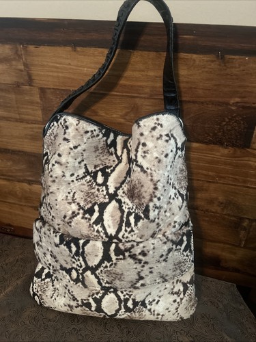 Maurizio Taiuti Italy Genuine Cowhide Hair Snake Motif Leather Large Bag Tote