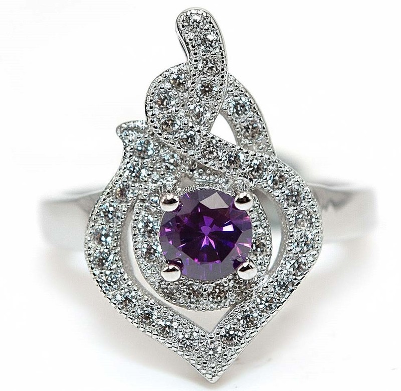 1CT  Amethyst 925 Solid Sterling Silver Ring Jewelry Sz 6 F8-9