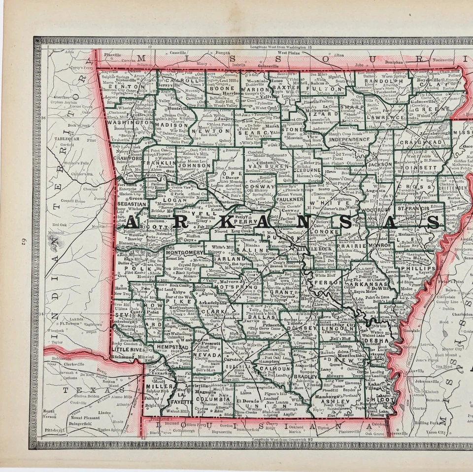 Mapa Arkansas 1883 ORIGINAL (12x9,5) Little Rock - Fort Smith - FERROCARRILES  Foto 3 de 4