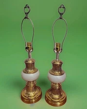 Pair of Mid-Century Modern Vintage Brass Matte Beige Ceramic Round Base Alsy...