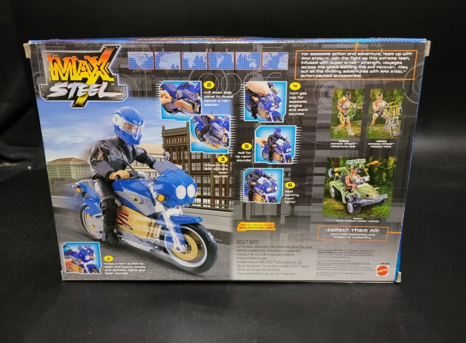 Max Steel MX9 N-Tek Синий Цикл Без Звука/Света Mattel 2001 Как новый в коробке Все еще Запечатанный - Изображение 2 из 4